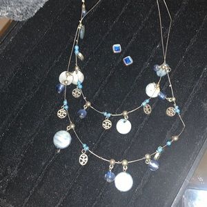 Vintage Blue 2layer Necklace w/ Earrings